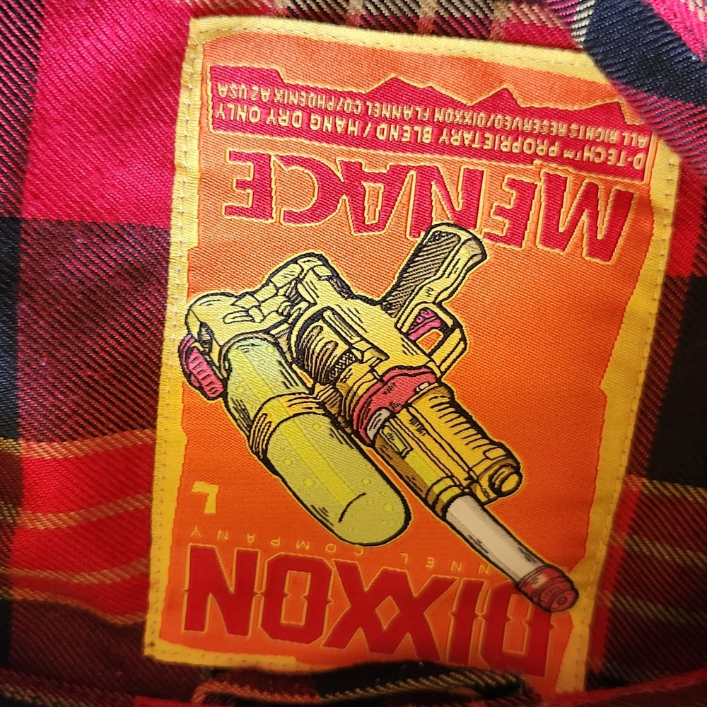 DIXXON Red and Black Plaid Casual Button-Down Shirt with Yellow Accents - Picture 4 of 4
